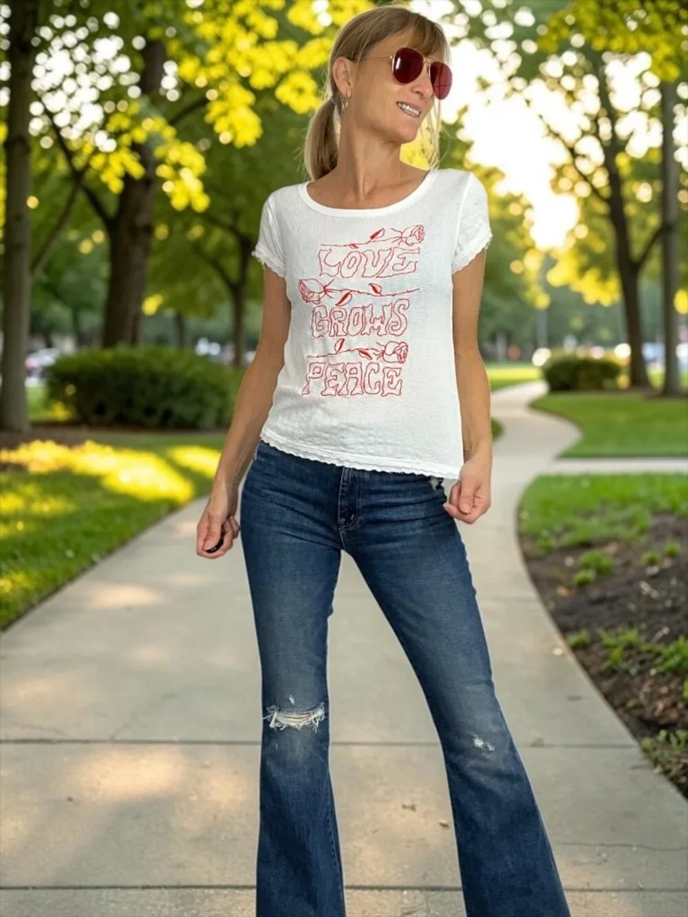 Free People We The Free Adoration Graphic Tee S White LOVE GROWS PEACE